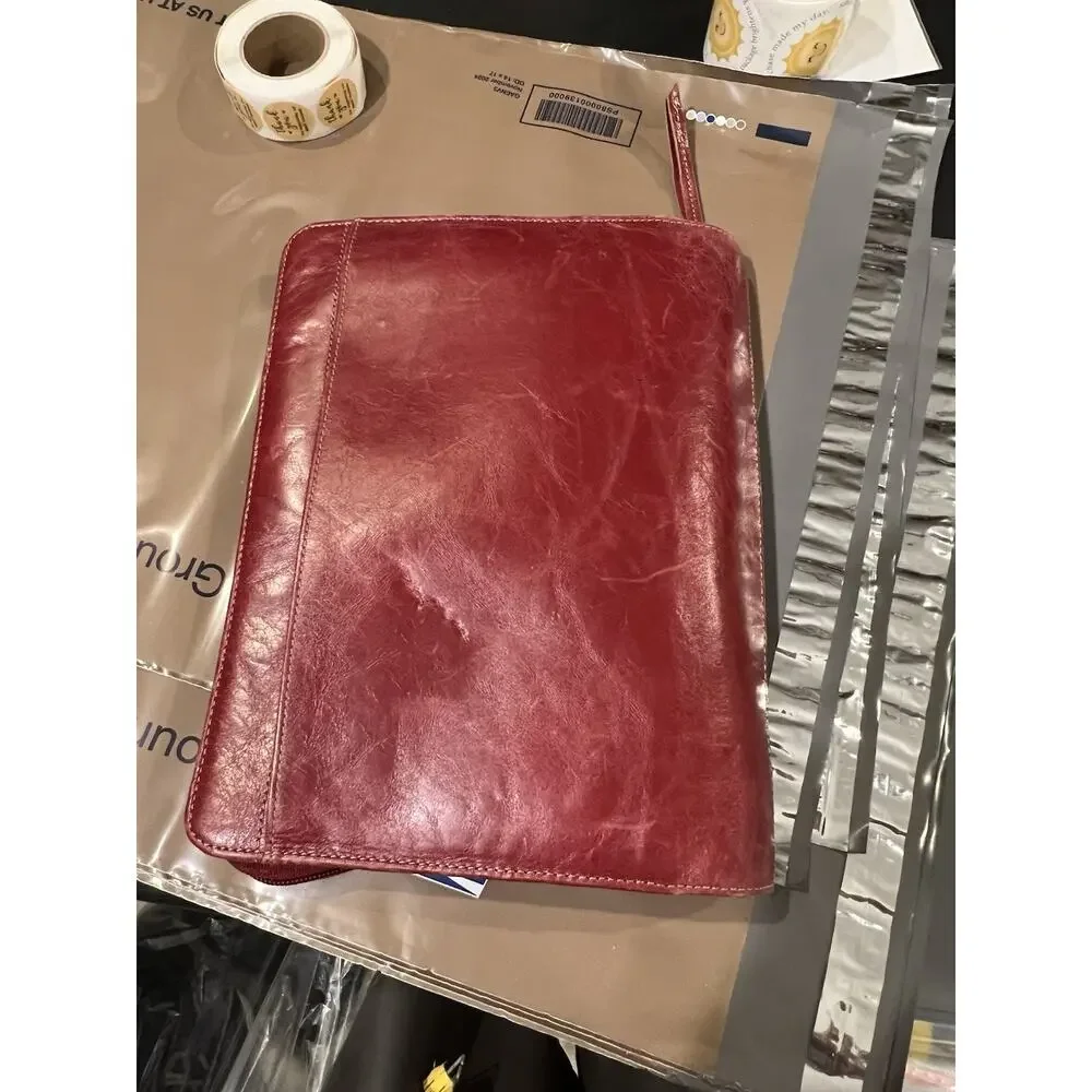 Franklin Covey Red Leather Bible Cover Zip Closure 17x10x2